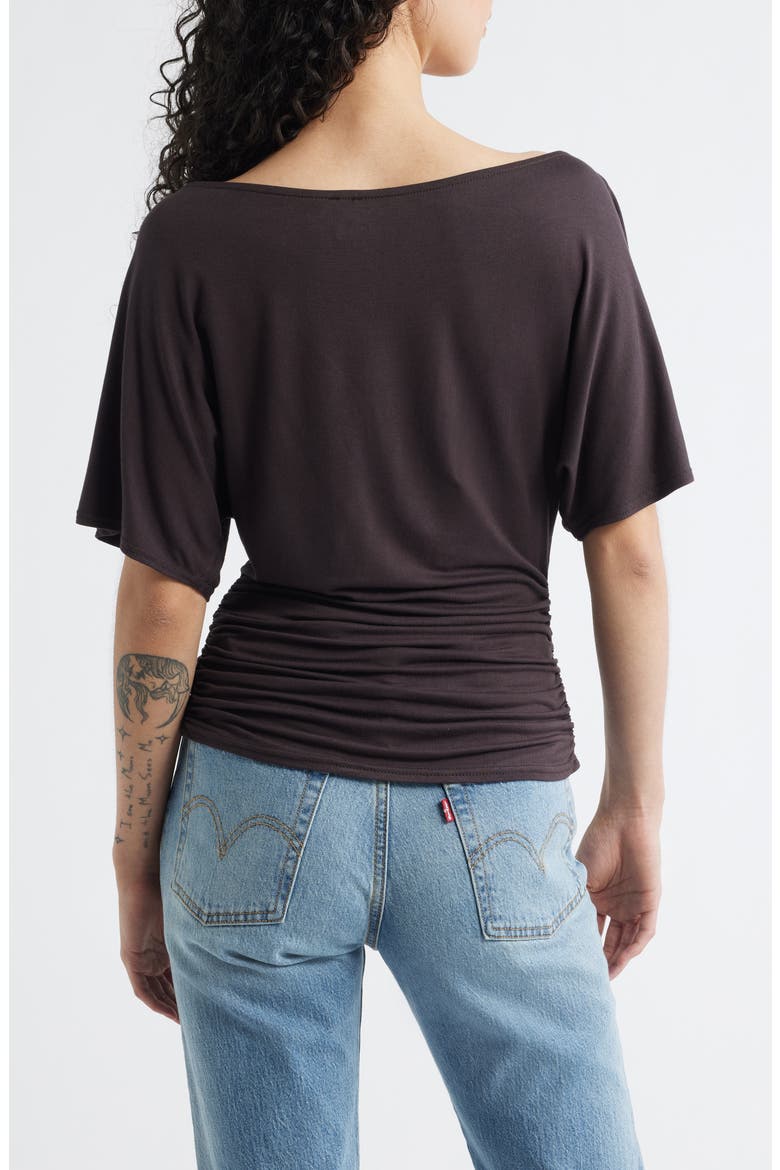 Ruched Boat Neck Top, Alternate, color, BROWN