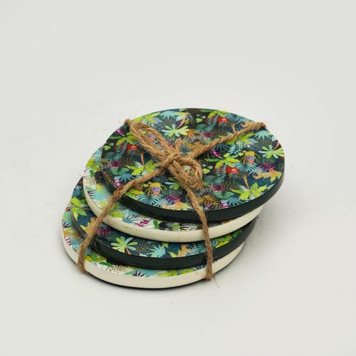 Mela Artisans Jungle Bloom Coasters In Green