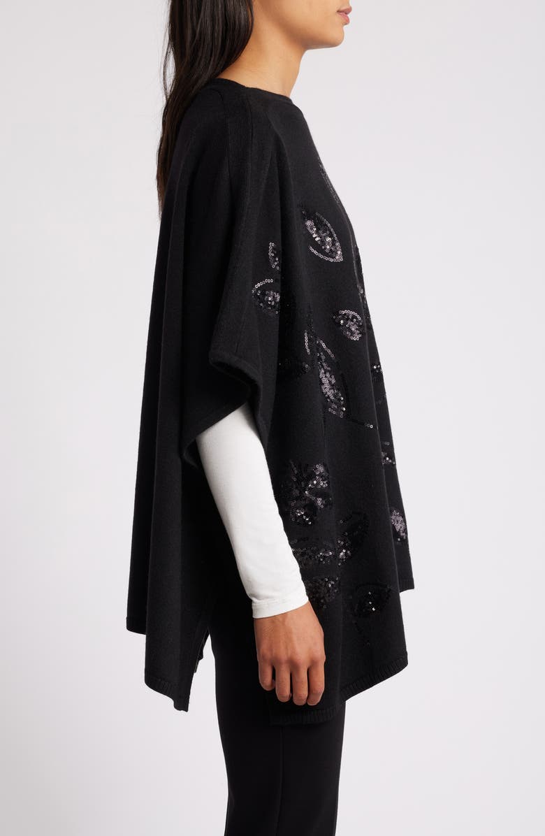 Anne Klein Floral Sequin Poncho, Alternate, color,