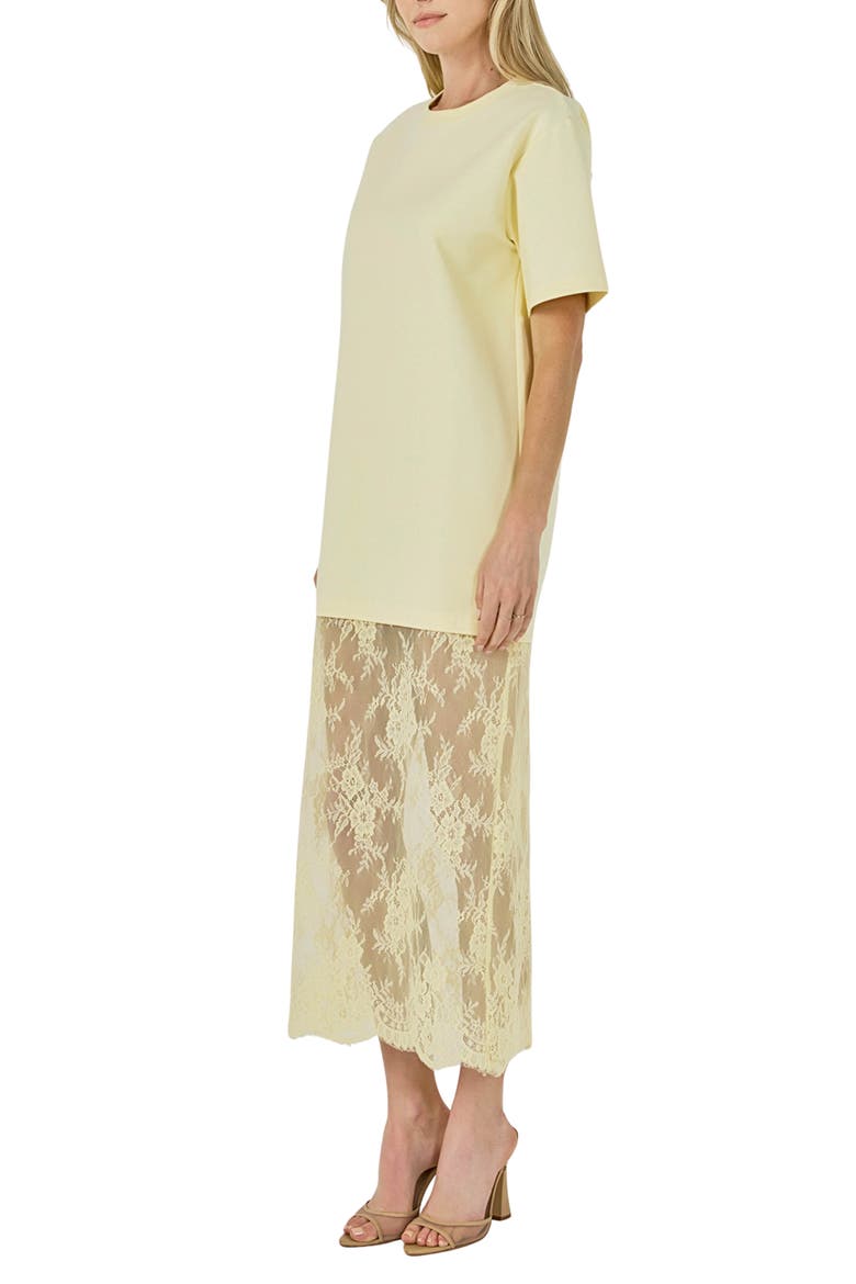 Mixed Media Cotton Knit & Lace T-Shirt Dress, Alternate, color, BUTTER YELLOW