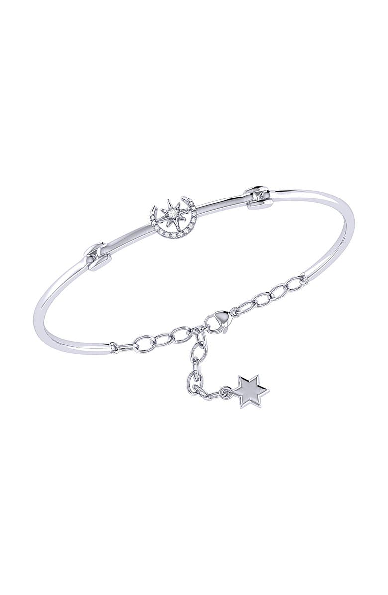 LuvMyJewelry North Star Crescent Sterling Silver Diamond Bangle, Main, color,