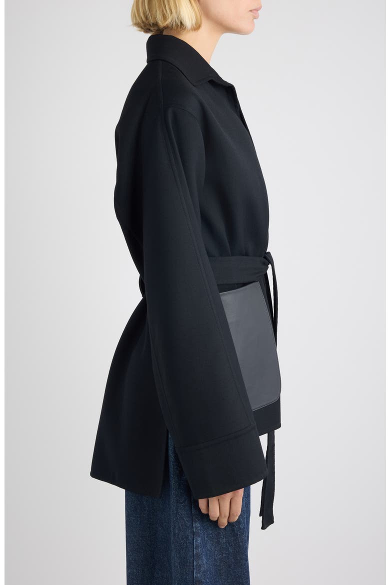 Leather Pocket Virgin Wool Wrap Jacket, Alternate, color, NOIR ALAIA