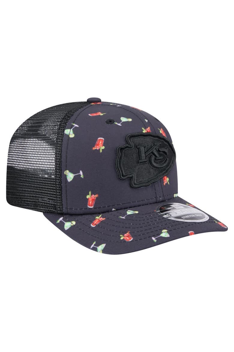 Men's New Era  Navy/Black Kansas City Chiefs Adventure Drinks Pattern 9SEVENTY Stretch-Snap Hat, Alternate, color, Navy
