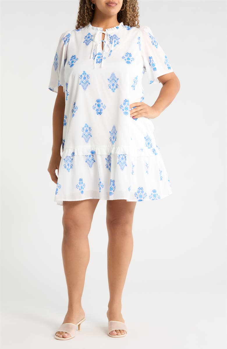 SUGARLIPS Yila Kuna Tiered Floral Minidress, Main, color, Wht-Blues