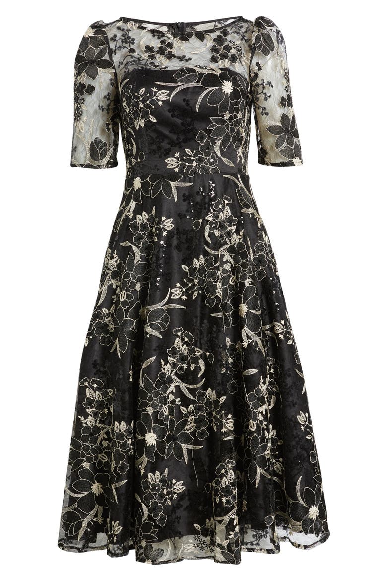 sequin floral embroidery fit & flare cocktail midi dress Sequin Floral Embroidery Fit & Flare Cocktail Midi Dress (Women)