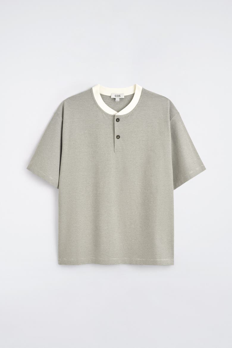 Striped Cotton Henley T-shirt, Alternate, color, WHITE / BLACK / STRIPED