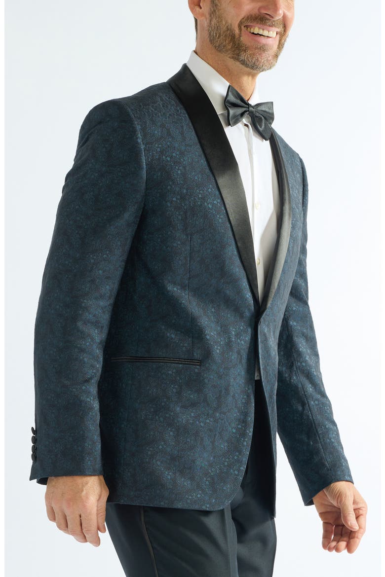 Floral Jacquard Evening Jacket, Alternate, color, DARK TEAL