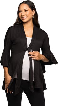 24seven Comfort Apparel Tie Front Bell Sleeve Cardigan