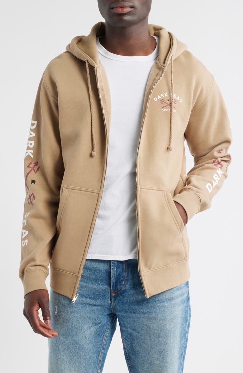 DARK SEAS Headmaster III Zip Fleece Hoodie, Main, color, Sandstone