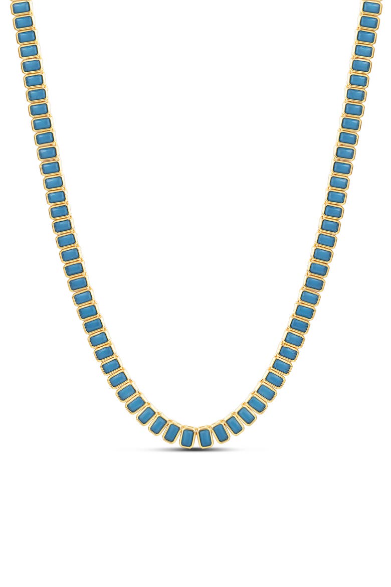 Emerald Cut Simulated Turquoise Tennis Necklace, Main, color, GOLD/ TURQ