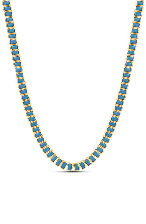 Emerald Cut Simulated Turquoise Tennis Necklace