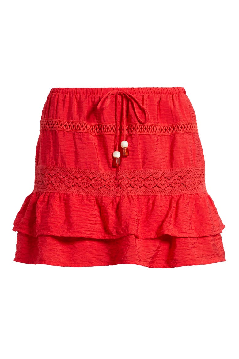 Ruffle Tie Waist Miniskirt, Alternate, color, POPPY RED