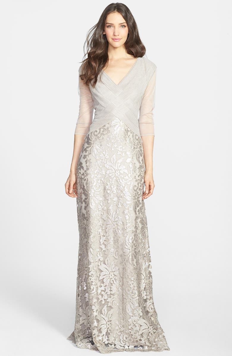 Tadashi Shoji Sequin Lace Gown, Main, color, 