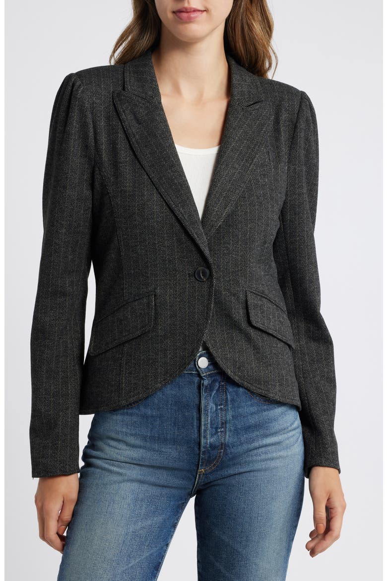 Herringbone Puff Shoulder Blazer, Alternate, color, CHARCOAL WHEAT MULTI