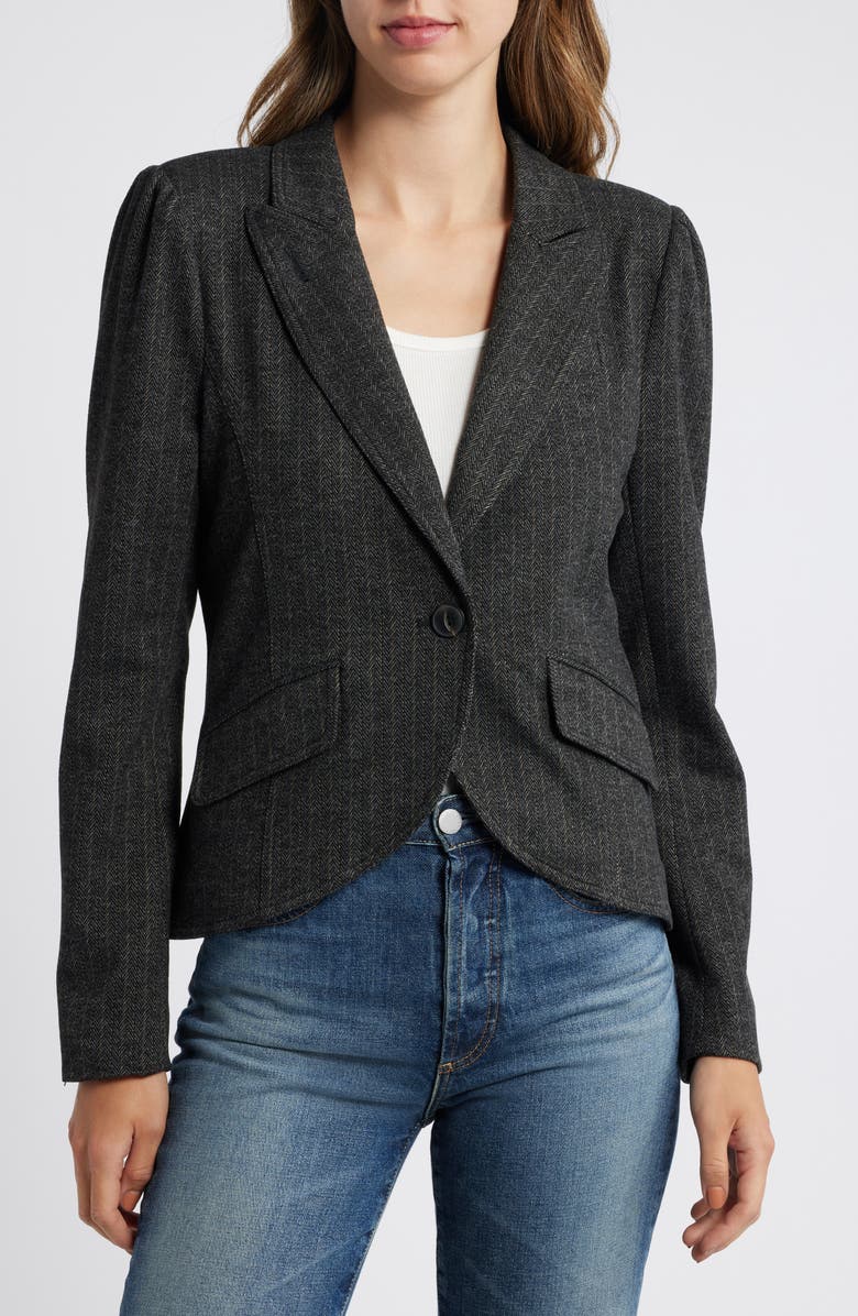 Wit & Wisdom Herringbone Puff Shoulder Blazer, Alternate, color, 