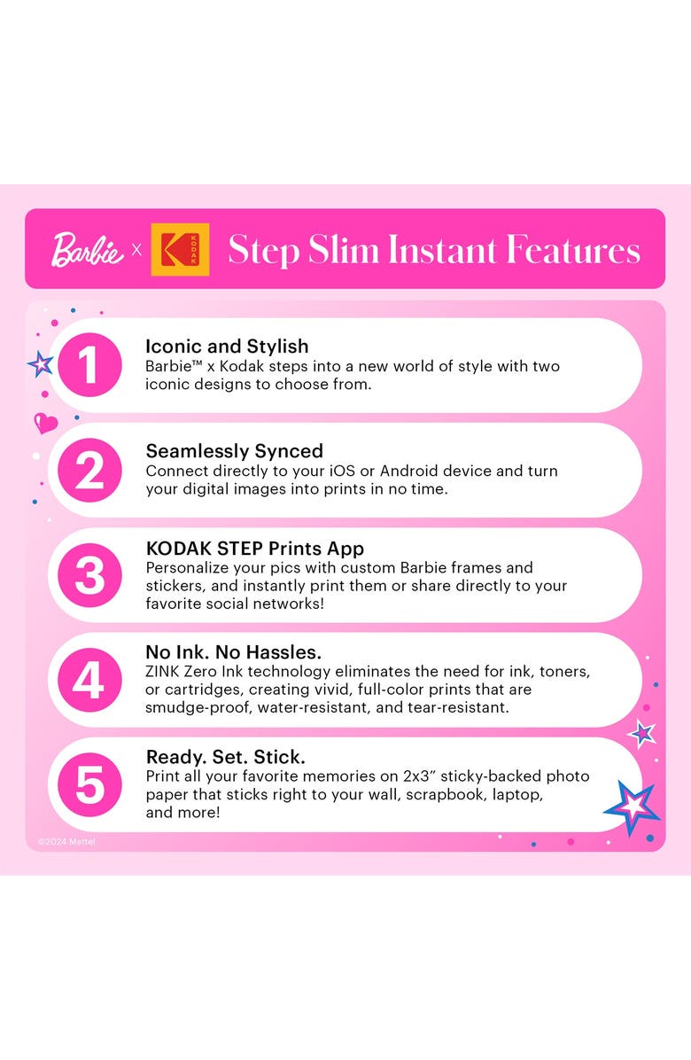 Kodak Step Slim Wireless Instant Portable Photo Printer, 2x3 Full Color Portable Printer, Alternate, color, Pink