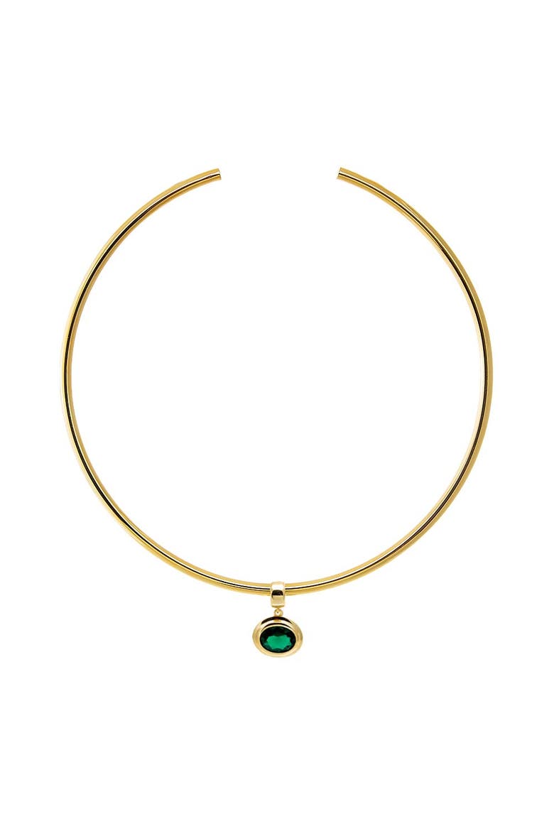 Colored CZ Oval Bezel/ Solid Tube Open Collar Pendant Necklace, Main, color, Emerald Green