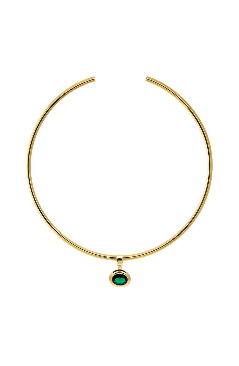 BY ADINA EDEN Colored CZ Oval Bezel/ Solid Tube Open Collar Pendant Necklace, Main, color, Emerald Green