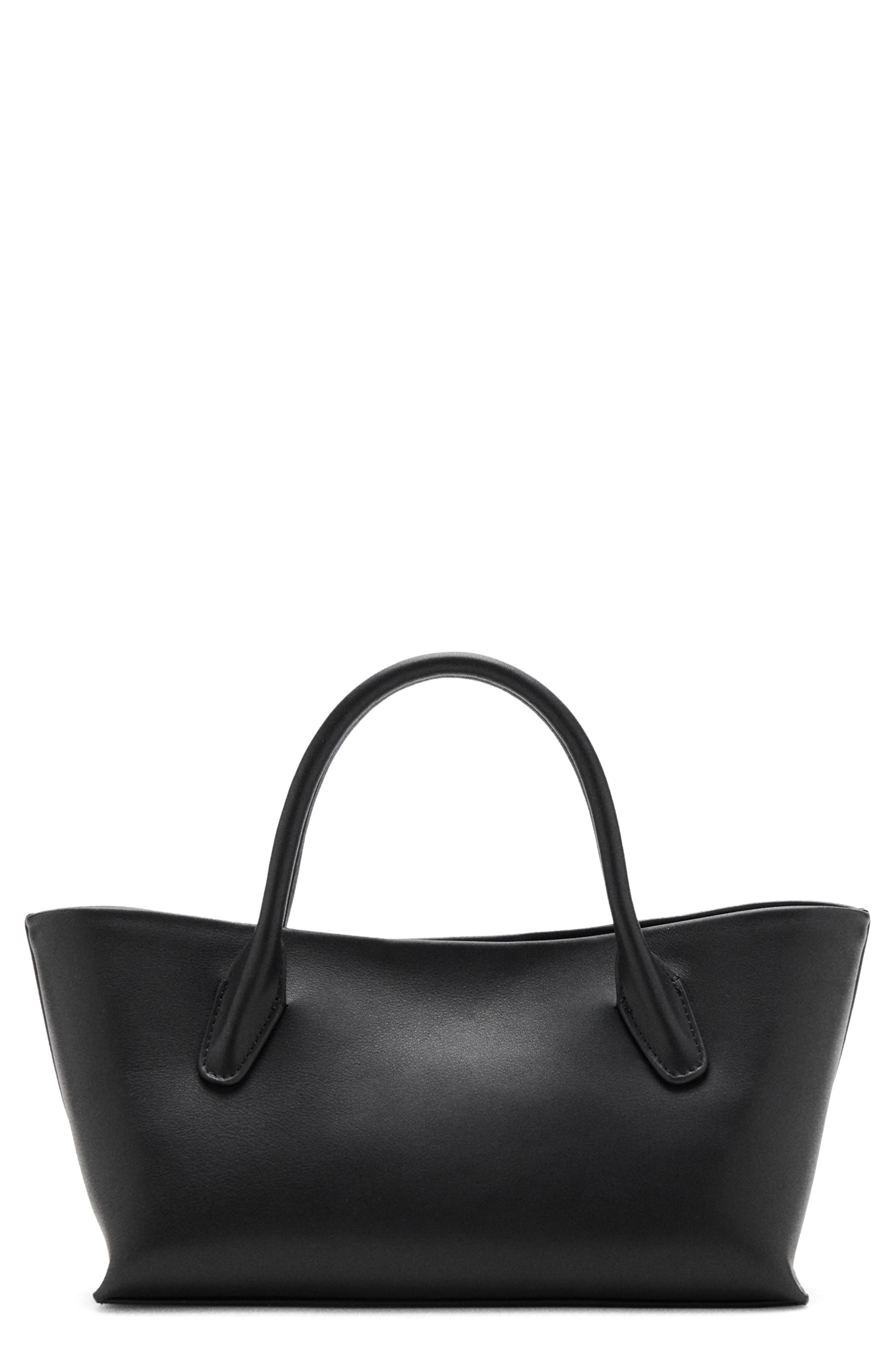 MANGO Starring Hailey Bieber Leather Tote, Main, color, Black