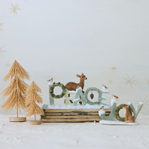 Peaceful Forest Resin Figurine with Wreaths and Birds