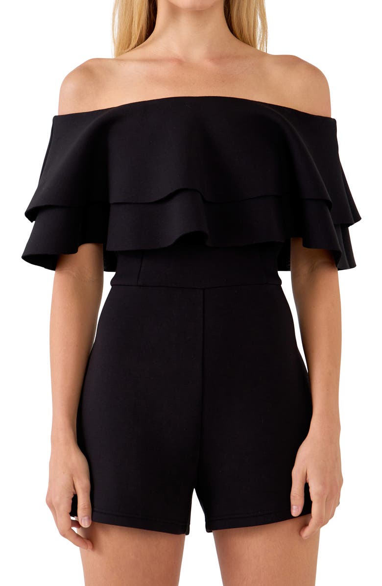 Endless Rose Off the Shoulder Ruffle Romper, Alternate, color, 
