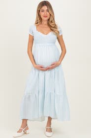 PinkBlush Floral Lace Trim Tiered Maxi Dress