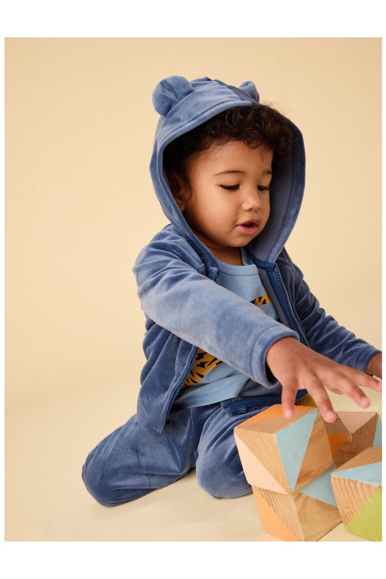 Bear Ears Velour Baby Hoodie, Alternate, color, NAVAL BLUE
