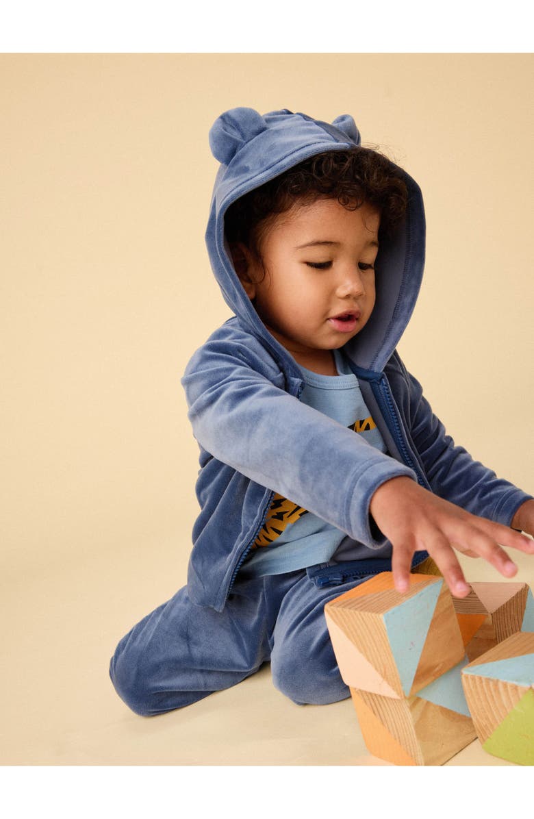 Tea Collection Bear Ears Velour Baby Hoodie, Alternate, color, Naval Blue