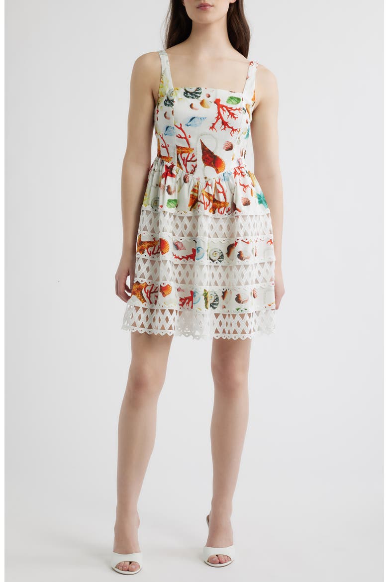Giorgia Lace Inset Cotton Mini Sundress, Main, color, SEASHELL