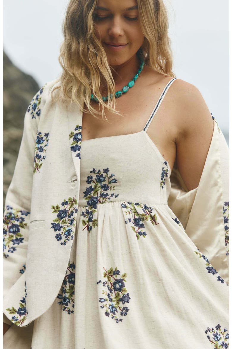 Gavin Midi Dress, Alternate, color, Oatmeal Bluesy Beaded Floral
