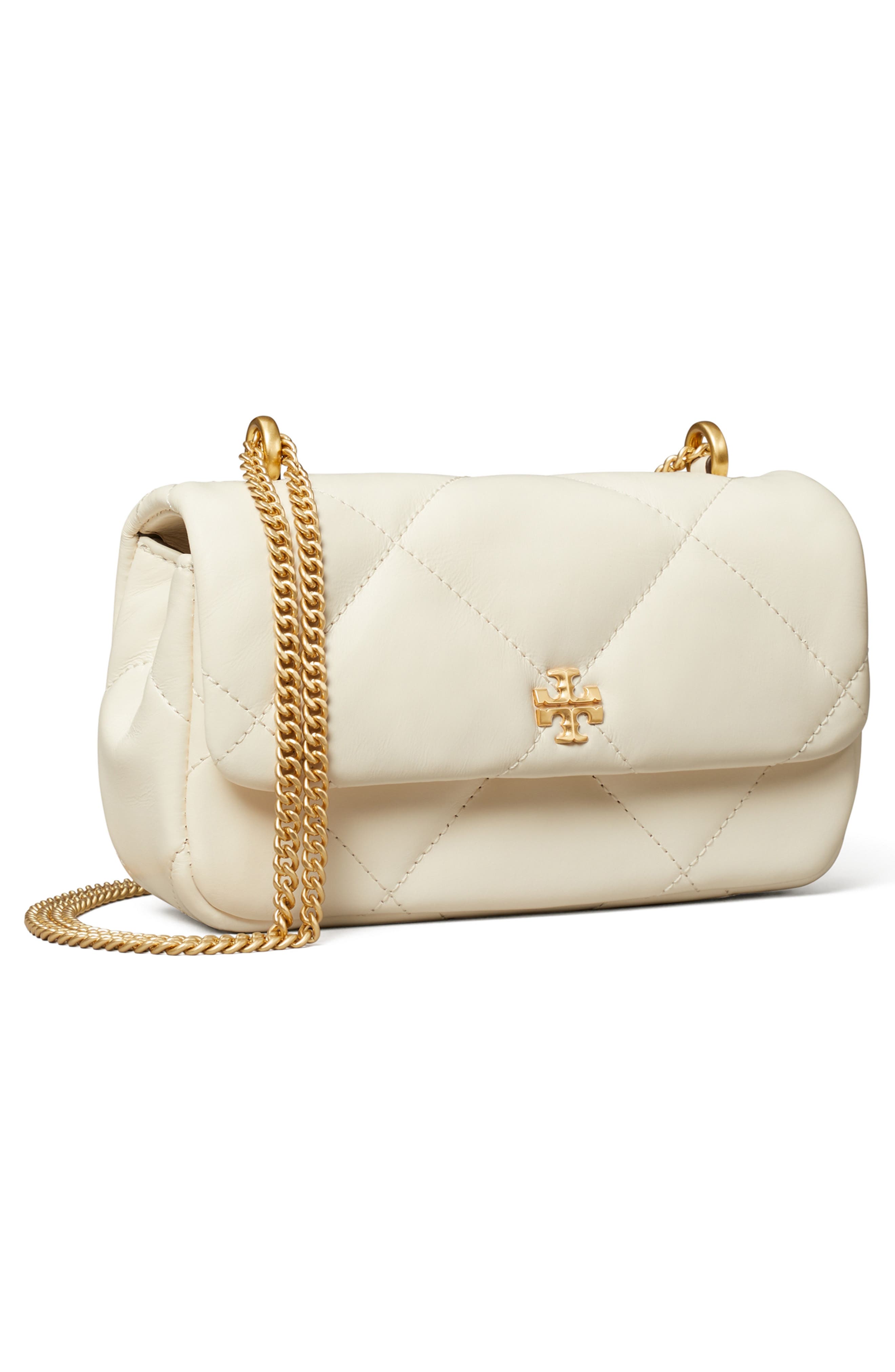 Tory Burch Kira Mini Diamond Quilted Leather Crossbody Bag, Alternate, color, Warm White