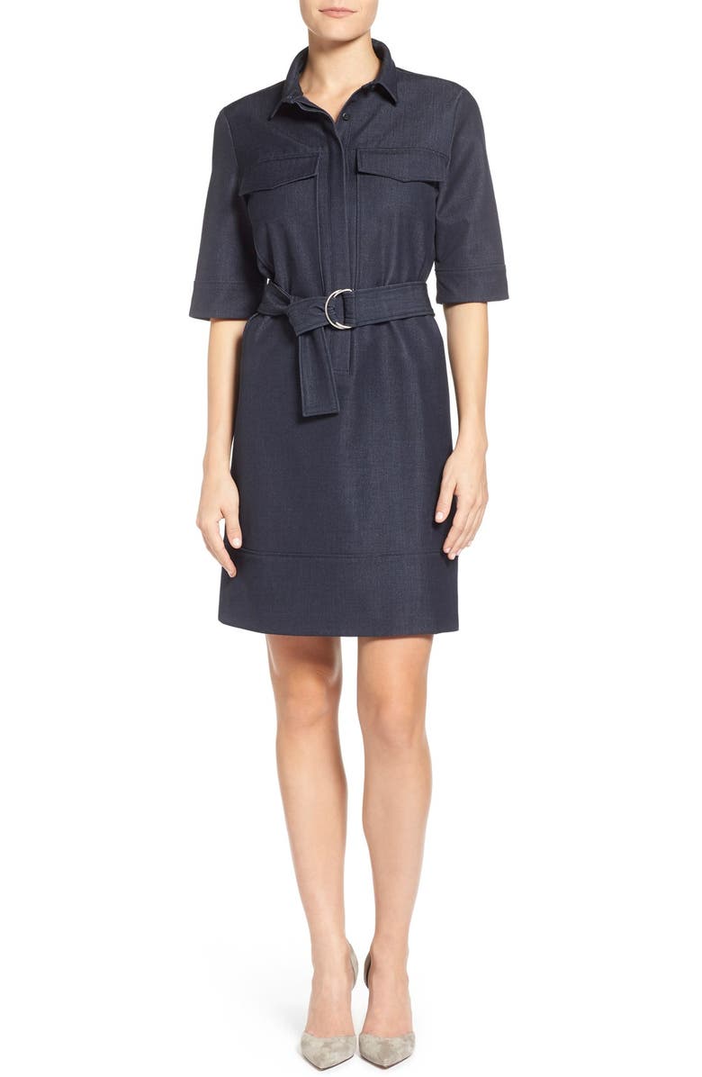 Halogen<sup>®</sup> Belted Denim Shirtdress, Main, color, Dark Indigo