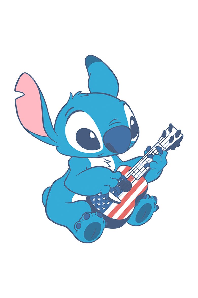 Men's Lilo & Stitch American Flag Guitar Stitch  Graphic T-Shirt, Alternate, color, White
