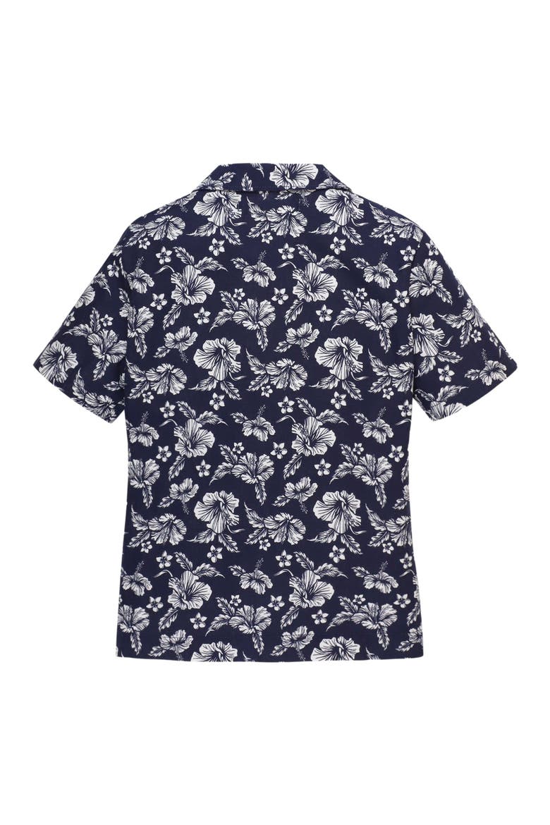 Boys' Linen Short Sleeve Camp Shirt, Kids, Alternate, color, Navy Hibiscus Linen