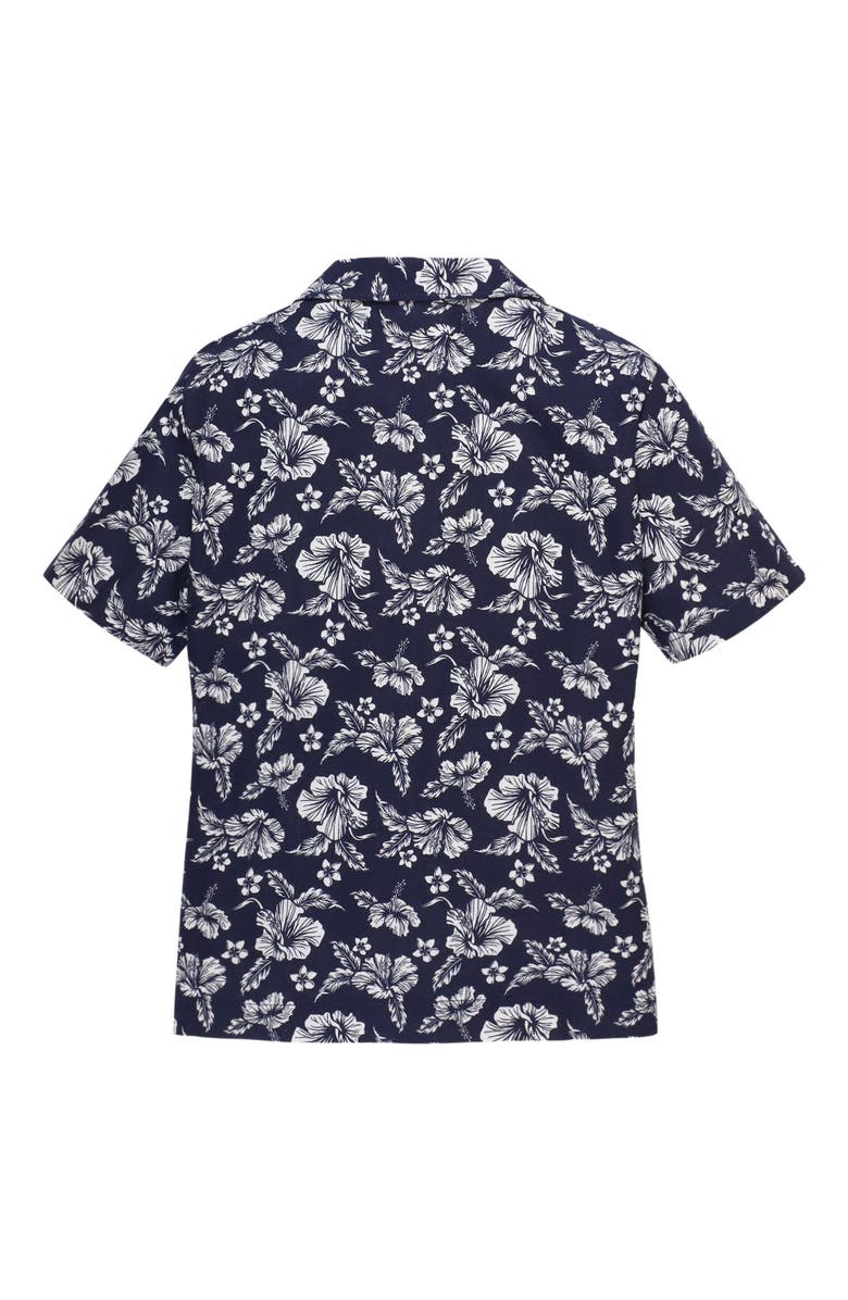 Hope & Henry Boys' Linen Short Sleeve Camp Shirt, Kids, Alternate, color, Navy Hibiscus Linen