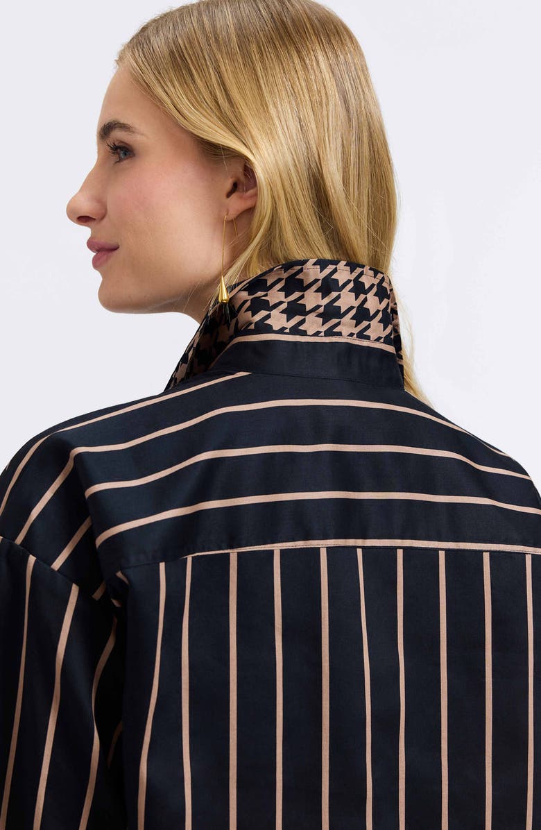 Foxcroft Marina Stripe Cotton Button-Up Shirt, Alternate, color, Black/ Almond