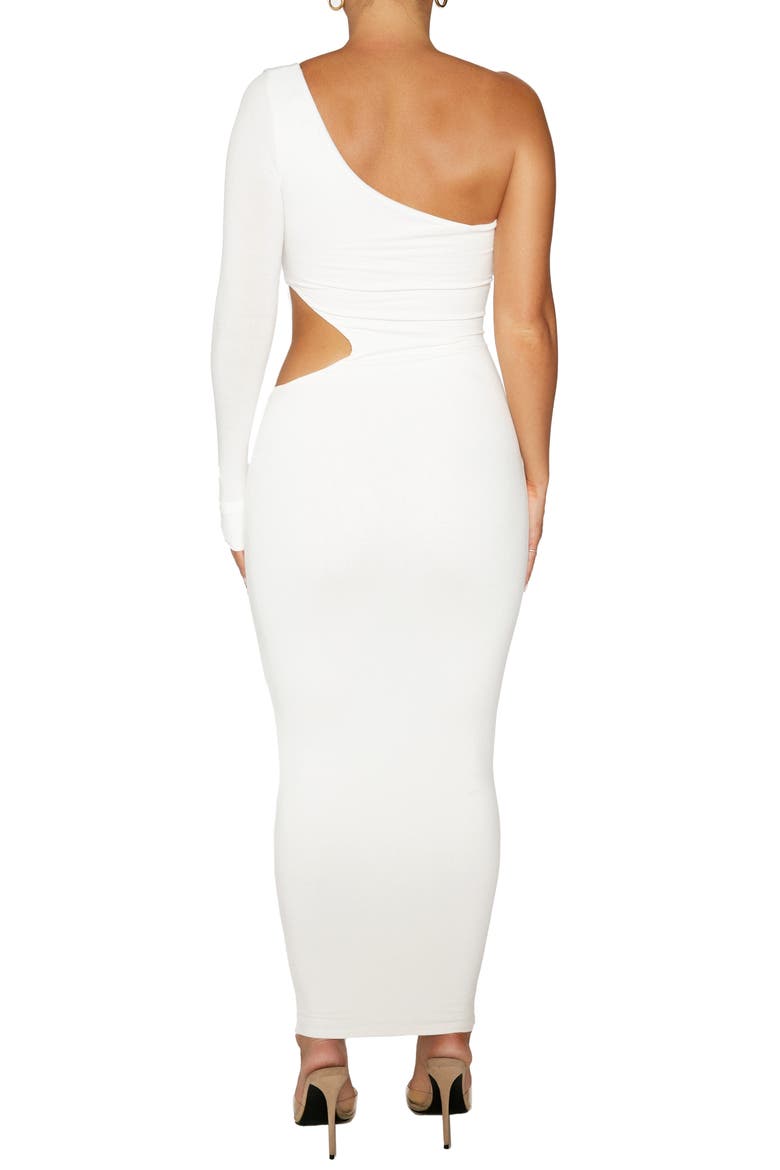Long Sleeve One-Shoulder Cutout Dress, Alternate, color, WHITE