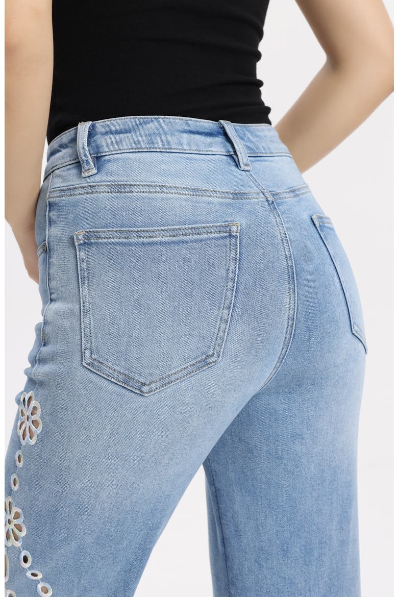 Eyelet High Waist Flare Jeans, Alternate, color, LIGHT BLUE