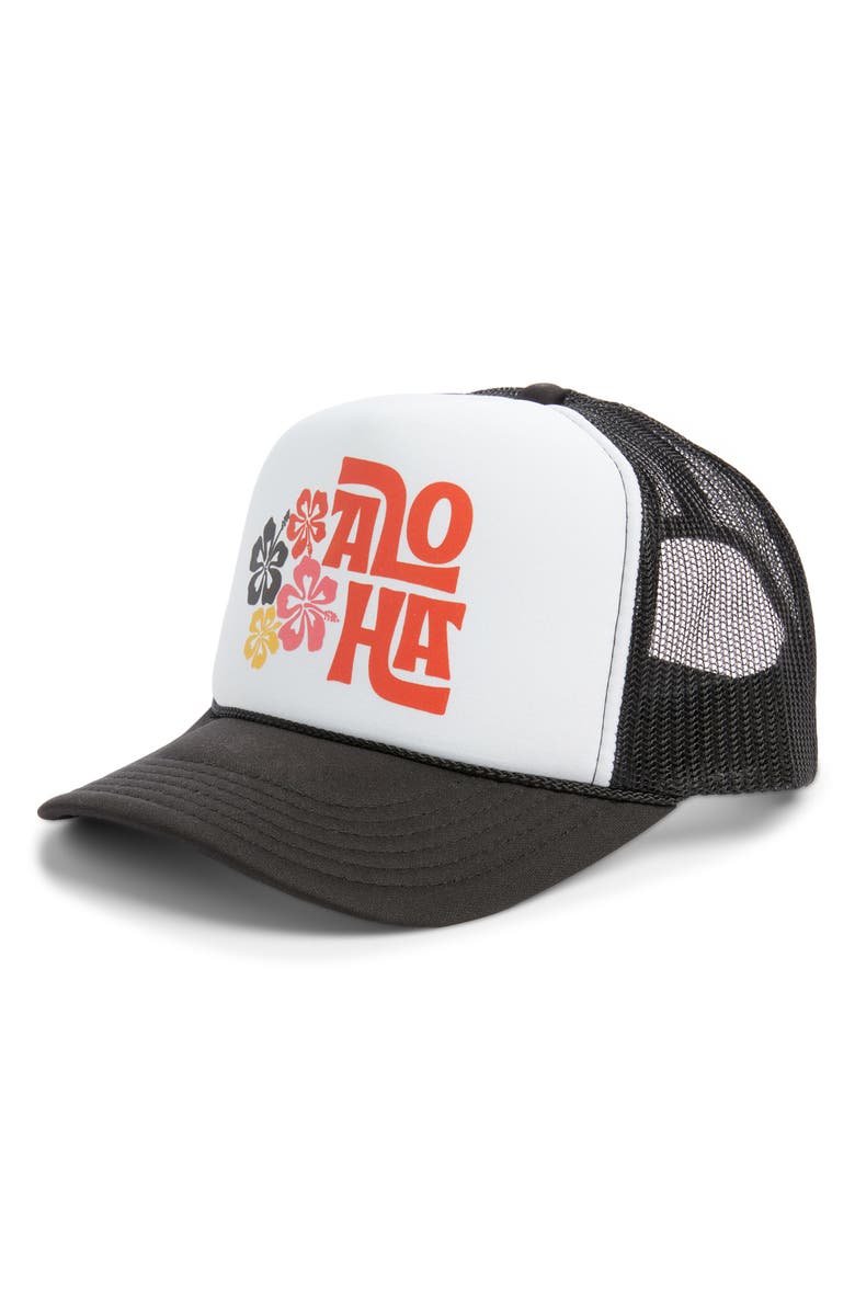 Friday Feelin’ Aloha Trucker Hat, Main, color, Black Split