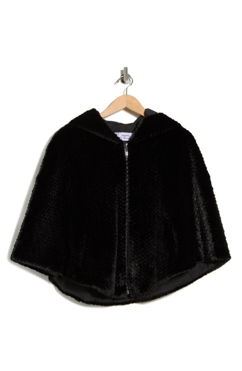 La Fiorentina Faux Fur Hooded Cape, Main, color, Black