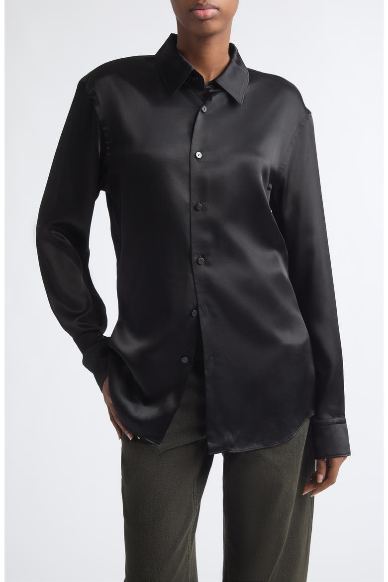 Molten Satin Button-Down Shirt, Main, color, TAR
