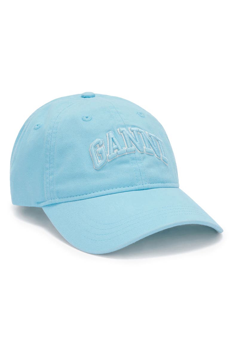 Ganni Washed Cotton Canvas Baseball Cap, Alternate, color, Iced Aqua
