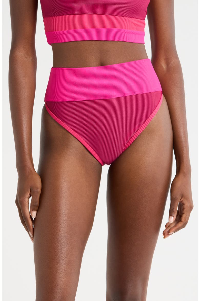Emmy Colorblock High Waist Bikini Bottoms, Main, color, SORBET RED