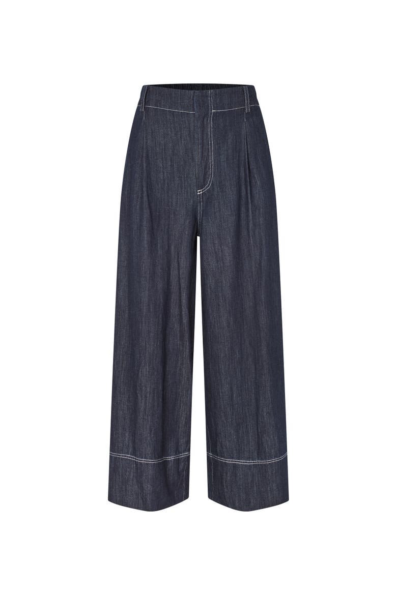 High-Rise Wide-Leg Cropped Jeans, Alternate, color, Dark Denim