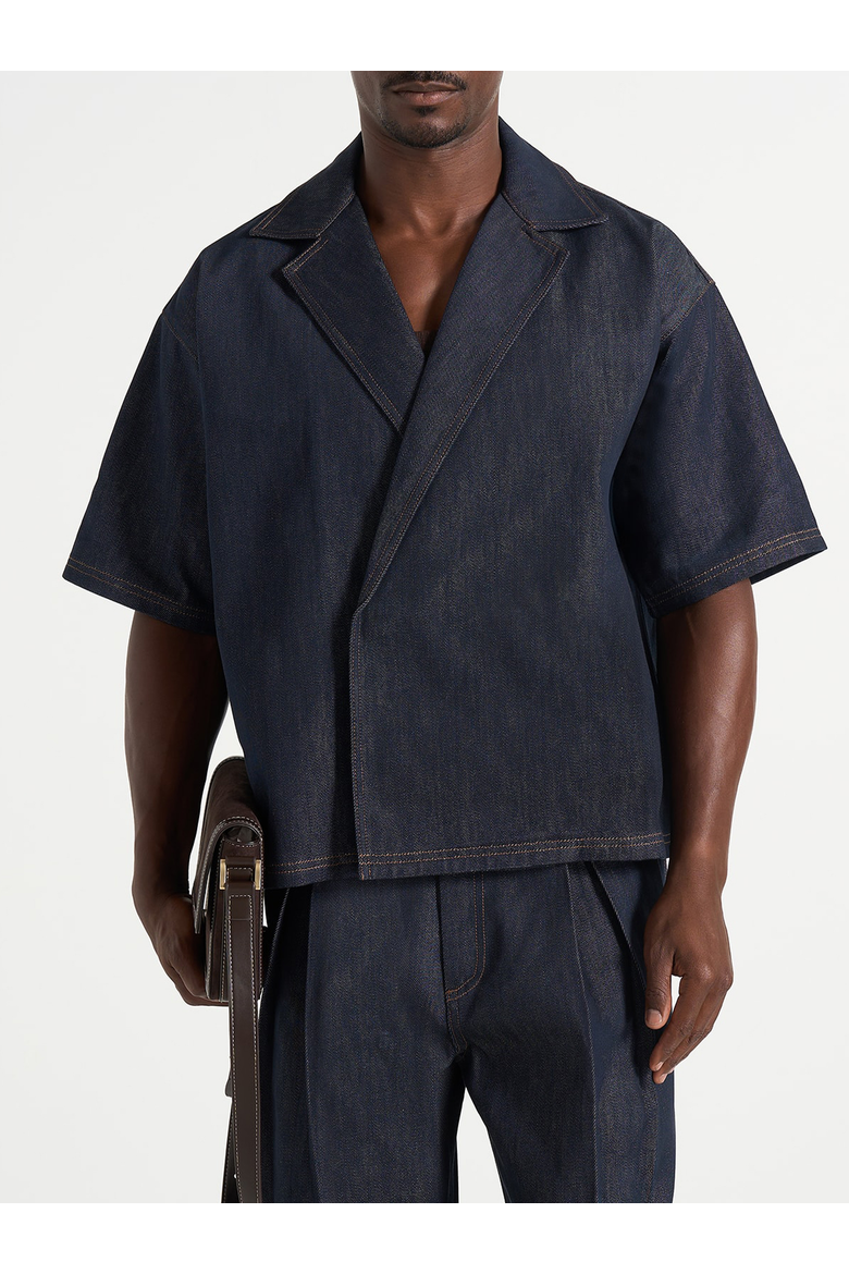 Abel Boxy Double Breasted Denim Shirt, Main, color, Indigo