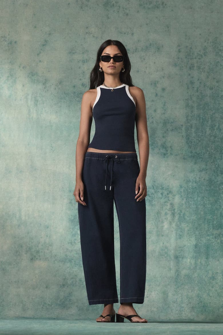 Drawstring Barrel Pant, Alternate, color, NAVY BLAZER