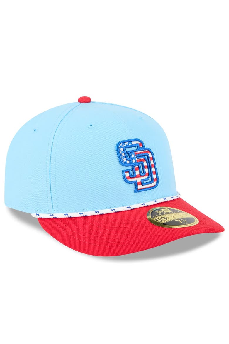 Men's New Era Light Blue/Red San Diego Padres 2025 Fourth of July Low Profile 59FIFTY Fitted Hat, Alternate, color, Light Blue