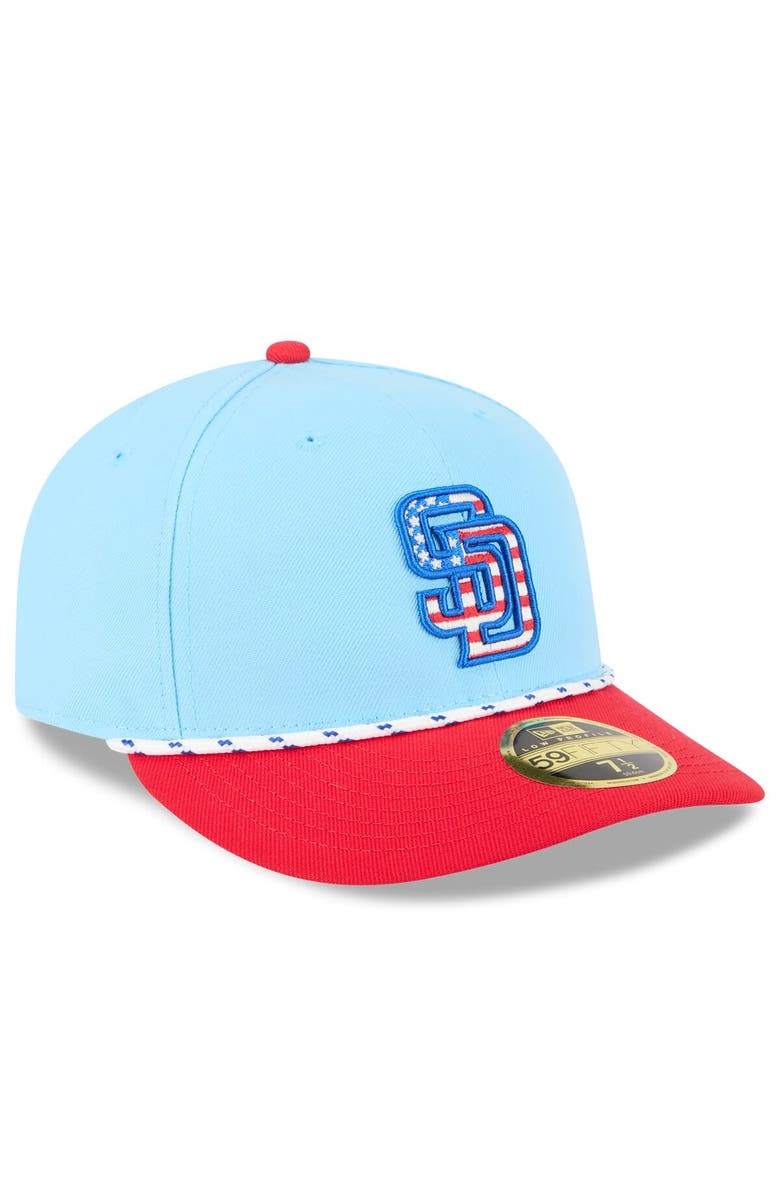 New Era Men's New Era Light Blue/Red San Diego Padres 2025 Fourth of July Low Profile 59FIFTY Fitted Hat, Alternate, color, Light Blue