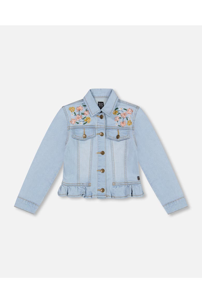 Girl's Jean Jacket With Embroidery Light Blue Denim, Main, color, Light Blue Denim