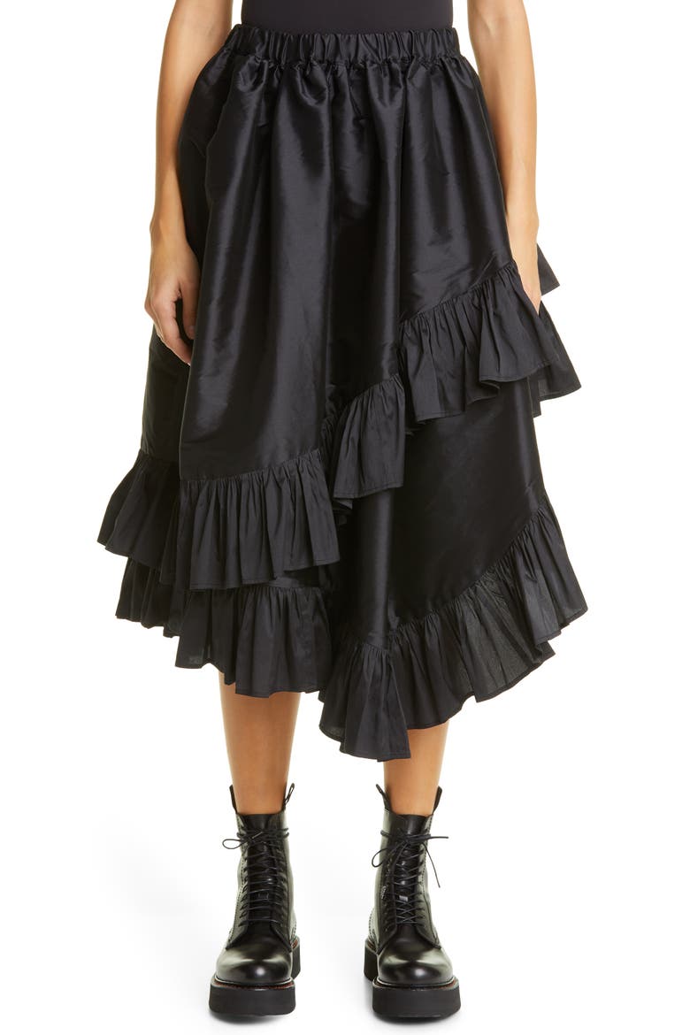 Asymmetrical Taffeta Ruffle Skirt, Main, color, BLACK